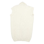 Womens Cream Cable Knit Wool Jumper Shawl Collar Pullover M Sleeveless Button
