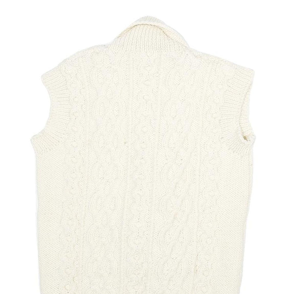 Womens Cream Cable Knit Wool Jumper Shawl Collar Pullover M Sleeveless Button