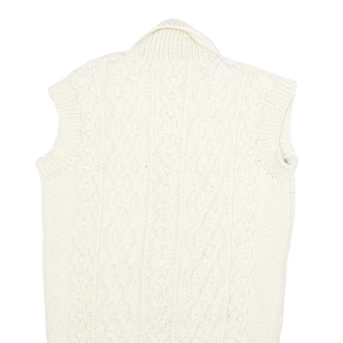 Womens Cream Cable Knit Wool Jumper Shawl Collar Pullover M Sleeveless Button