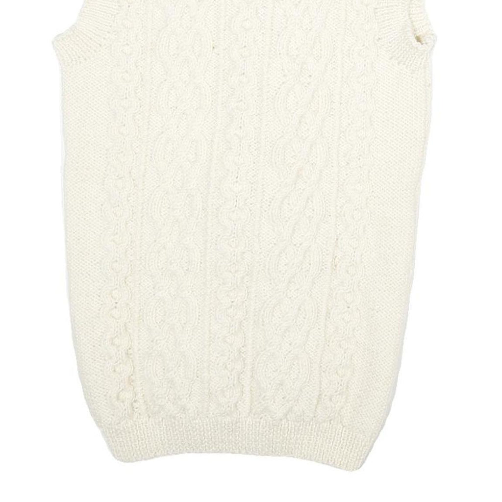 Womens Cream Cable Knit Wool Jumper Shawl Collar Pullover M Sleeveless Button