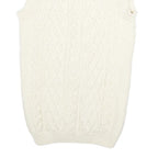 Womens Cream Cable Knit Wool Jumper Shawl Collar Pullover M Sleeveless Button