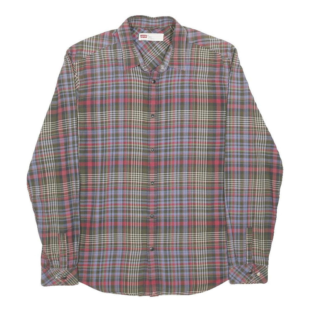 LEVI'S Mens Green & Red Check Shirt M Classic Cotton Long Sleeve Button Casual