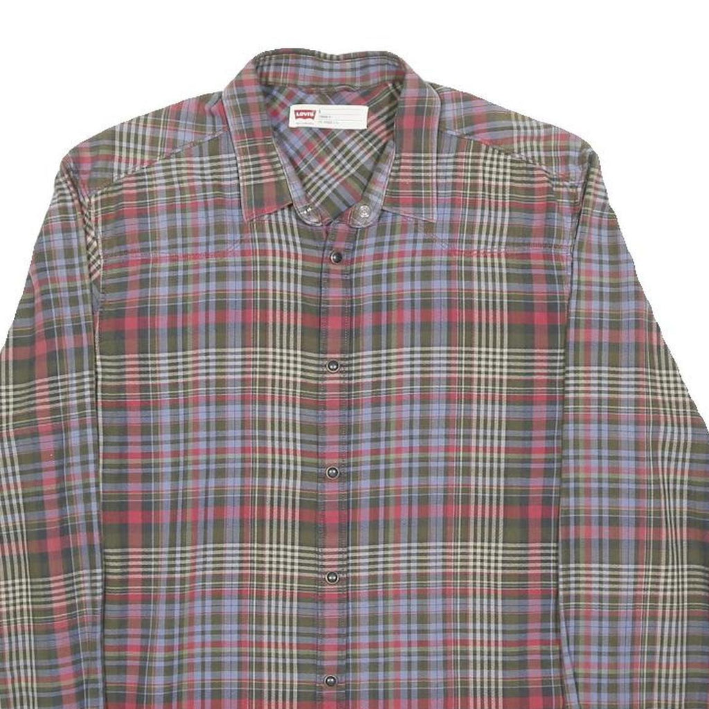 LEVI'S Mens Green & Red Check Shirt M Classic Cotton Long Sleeve Button Casual