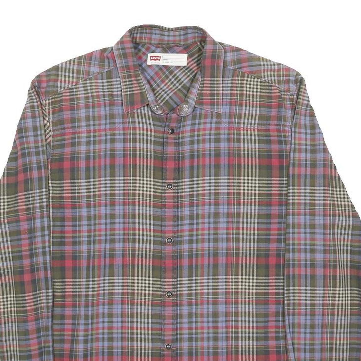 LEVI'S Mens Green & Red Check Shirt M Classic Cotton Long Sleeve Button Casual