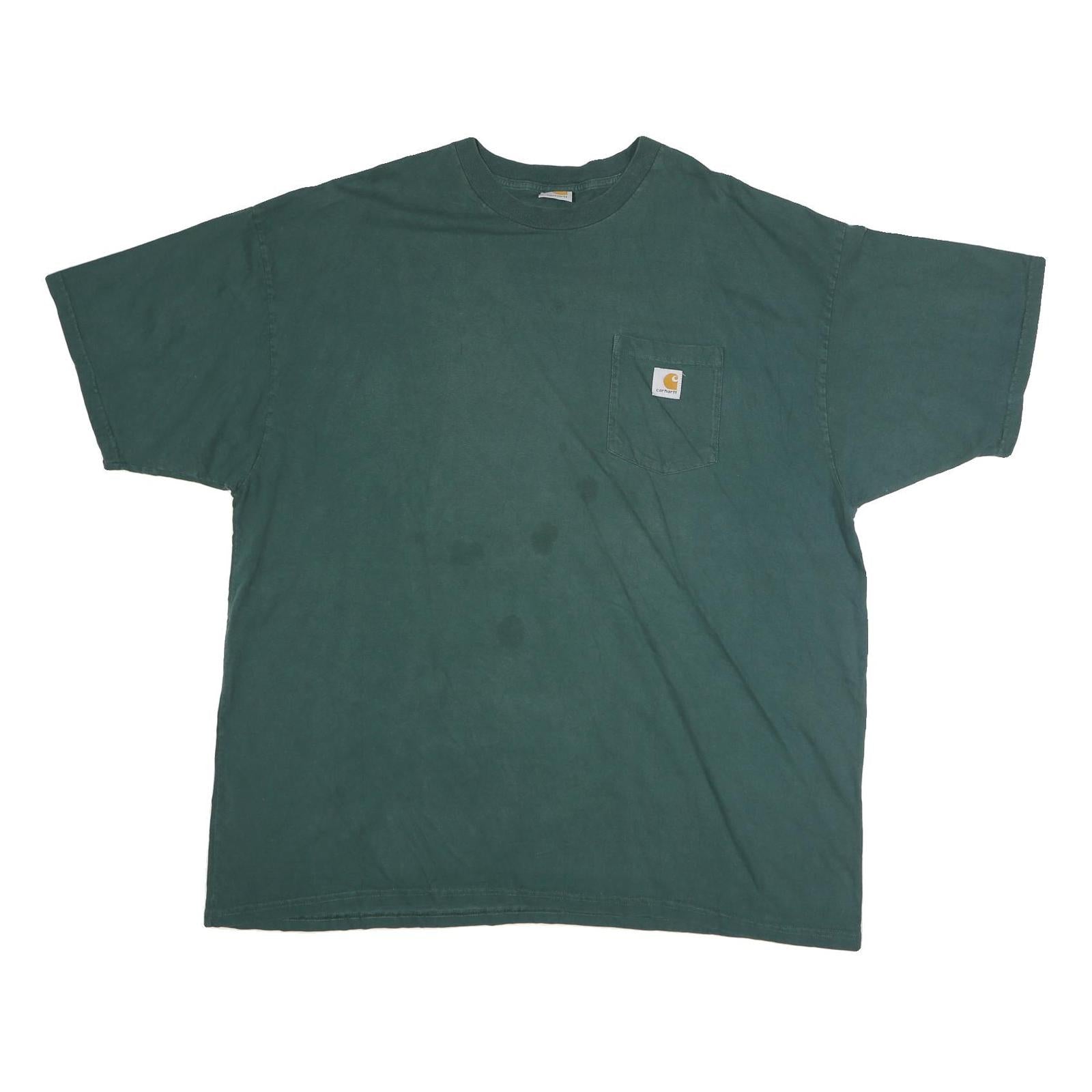 CARHARTT Mens Green Pocket T-Shirt 2XL Short Sleeve Crew Neck Plain Cotton