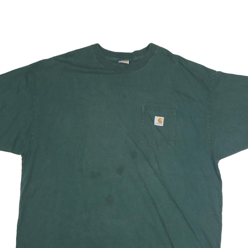 CARHARTT Mens Green Pocket T-Shirt 2XL Short Sleeve Crew Neck Plain Cotton