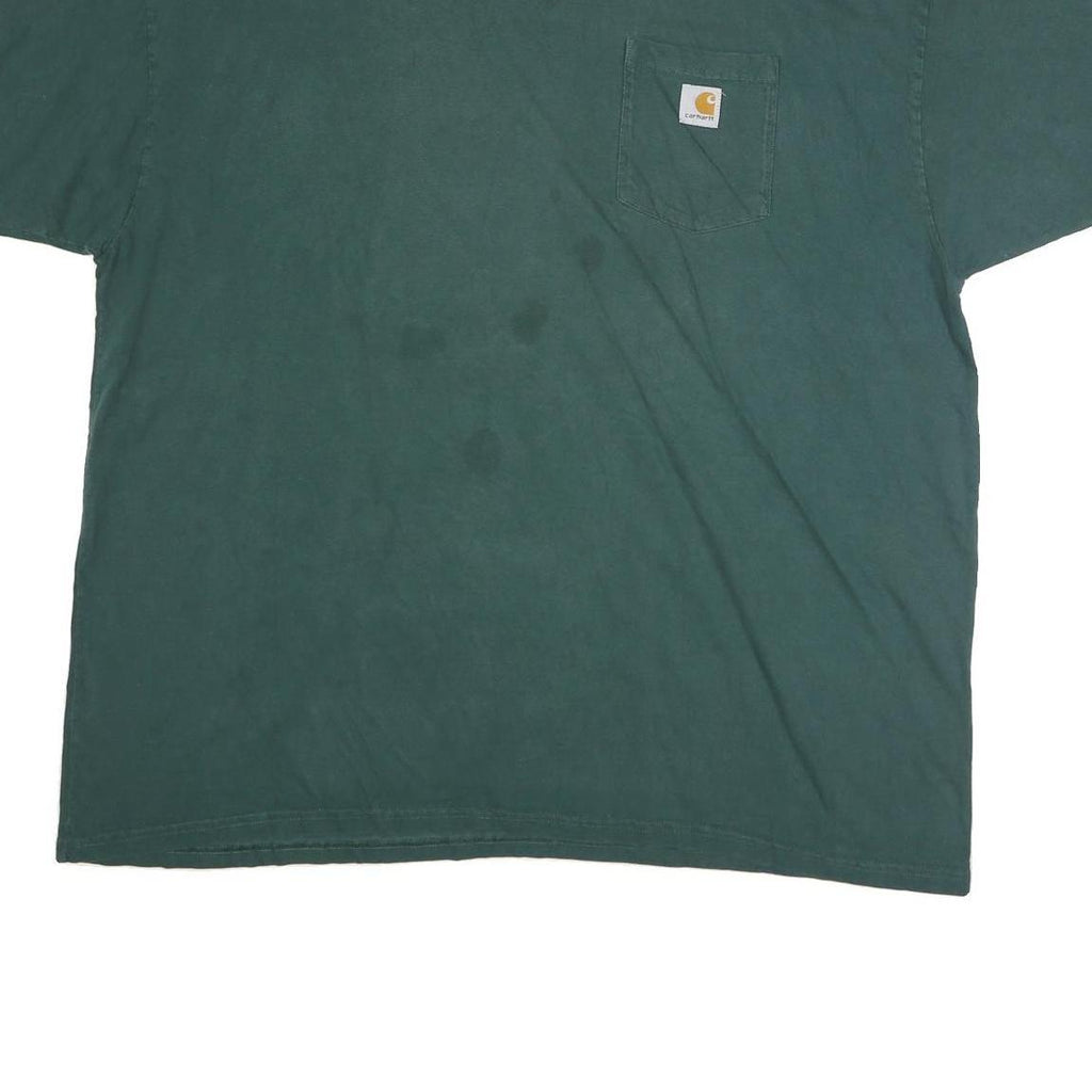 CARHARTT Mens Green Pocket T-Shirt 2XL Short Sleeve Crew Neck Plain Cotton