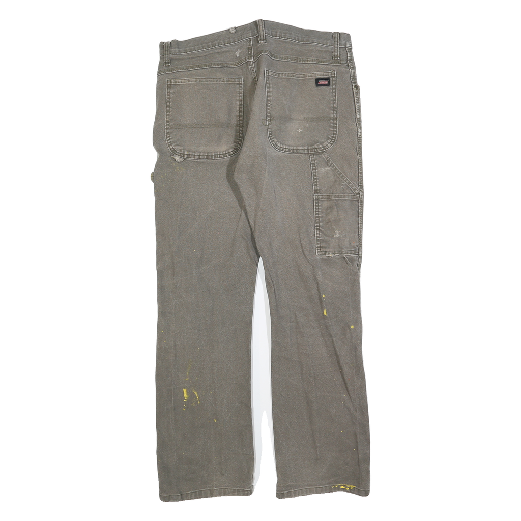 DICKIES Mens Regular Fit Jeans Brown Cotton Blend W34 L32 Workwear Utility Zip