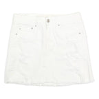 AMERICAN EAGLE Womens White Cotton Blend Denim Mini Skirt UK 4 Distressed Casual