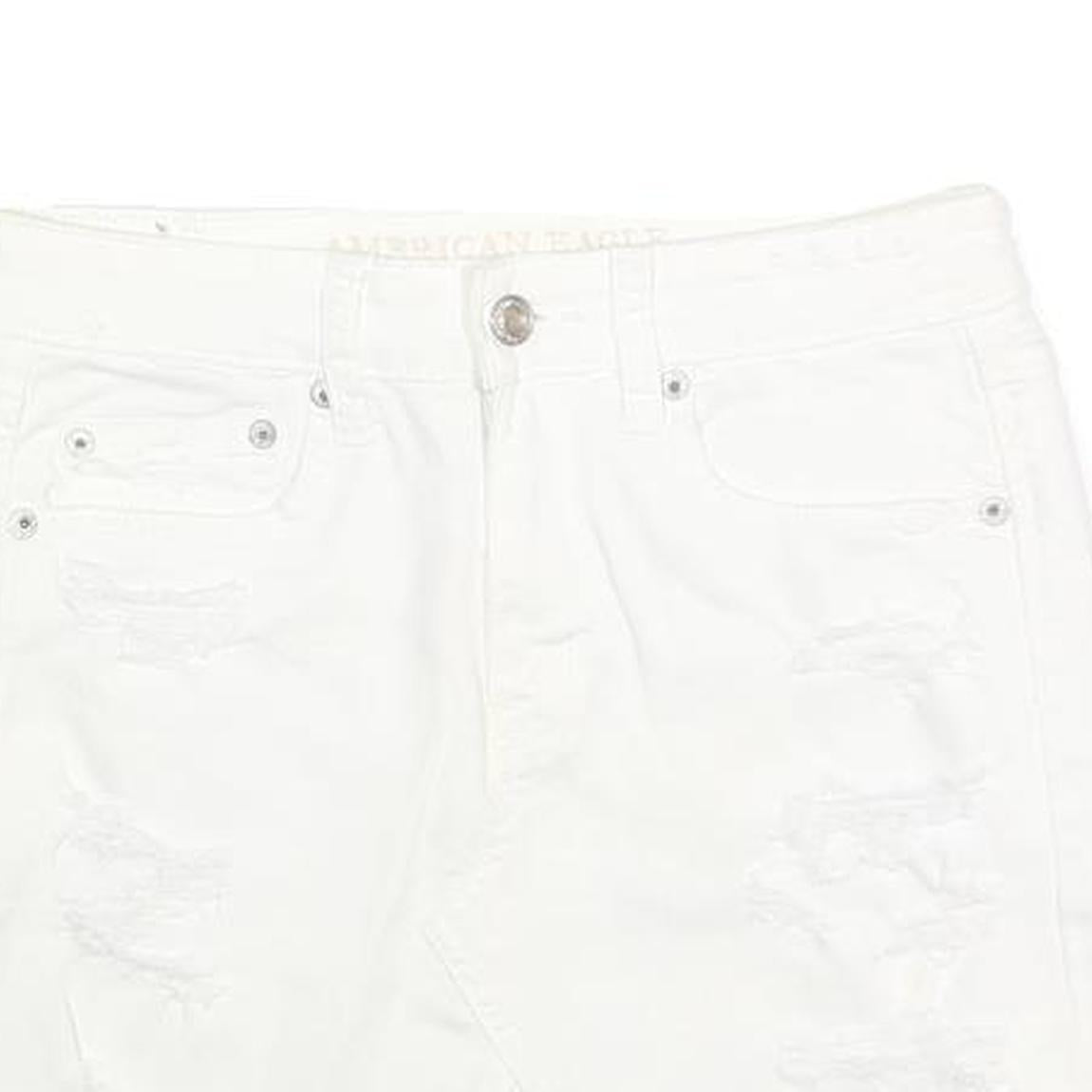 AMERICAN EAGLE Womens White Cotton Blend Denim Mini Skirt UK 4 Distressed Casual