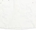AMERICAN EAGLE Womens White Cotton Blend Denim Mini Skirt UK 4 Distressed Casual