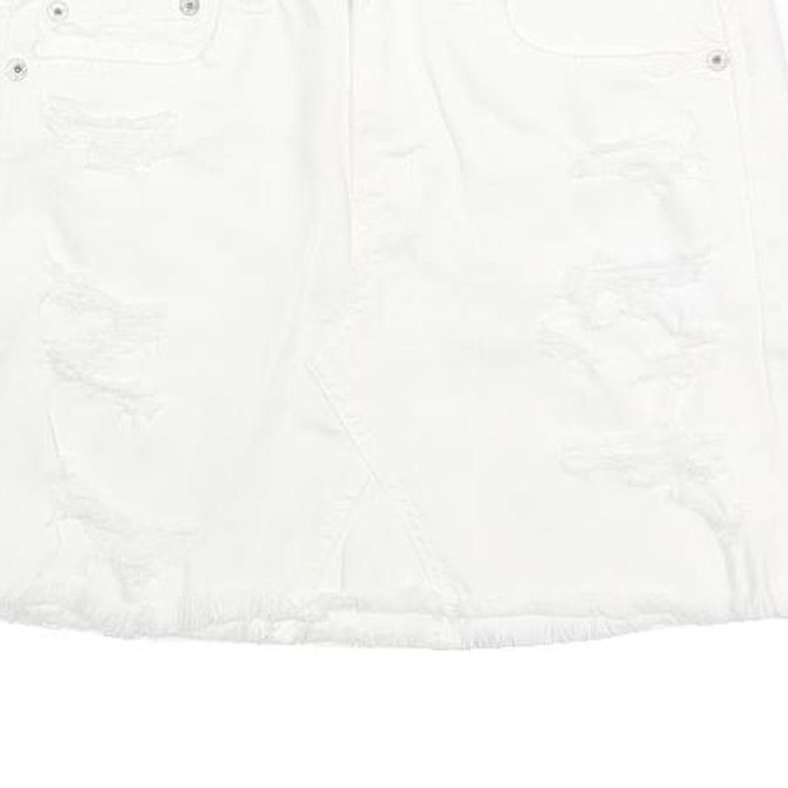 AMERICAN EAGLE Womens White Cotton Blend Denim Mini Skirt UK 4 Distressed Casual