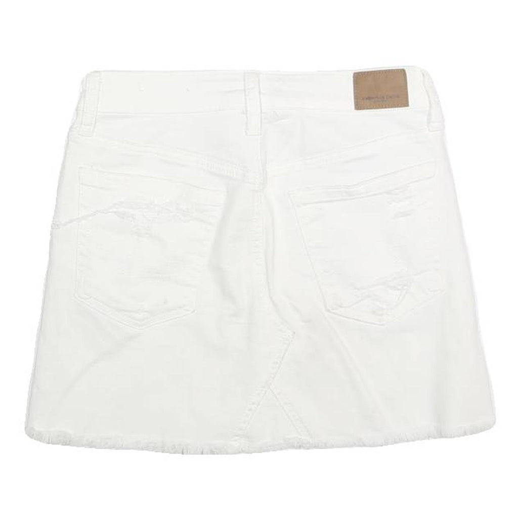 AMERICAN EAGLE Womens White Cotton Blend Denim Mini Skirt UK 4 Distressed Casual