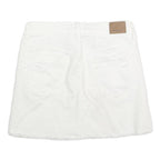 AMERICAN EAGLE Womens White Cotton Blend Denim Mini Skirt UK 4 Distressed Casual