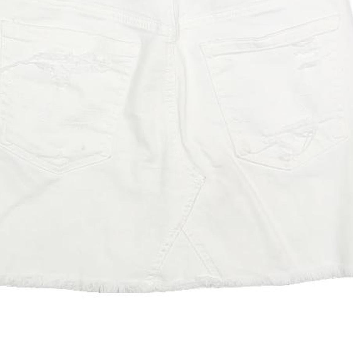 AMERICAN EAGLE Womens White Cotton Blend Denim Mini Skirt UK 4 Distressed Casual