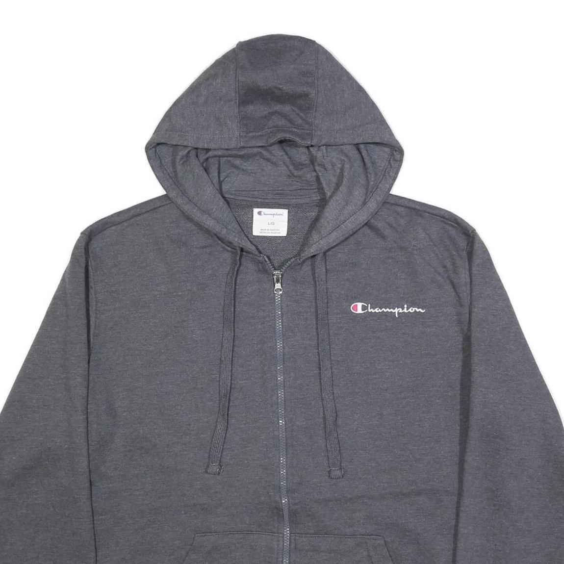 CHAMPION Mens Grey Full Zip Hoodie L Cotton Blend Casual Sweatshirt