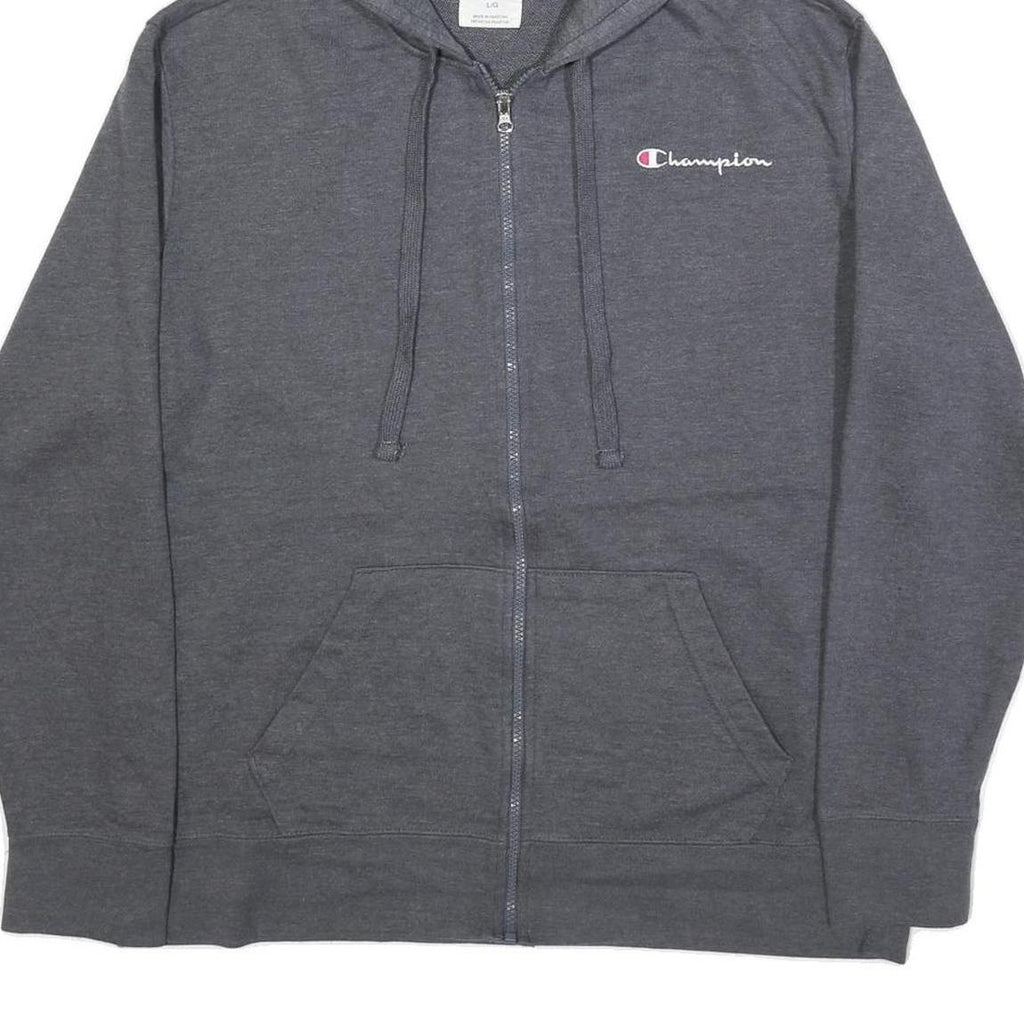 CHAMPION Mens Grey Full Zip Hoodie L Cotton Blend Casual Sweatshirt