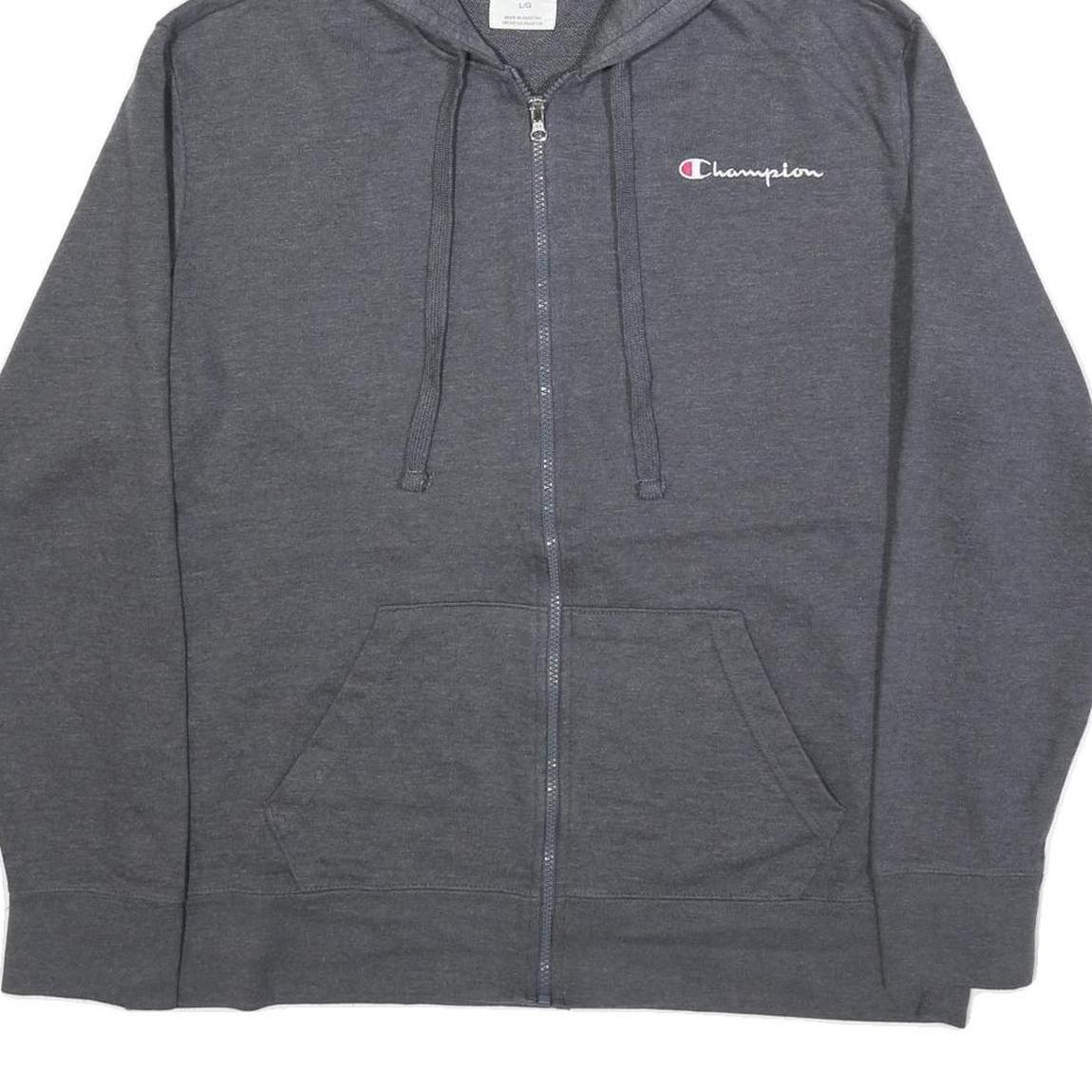 CHAMPION Mens Grey Full Zip Hoodie L Cotton Blend Casual Sweatshirt