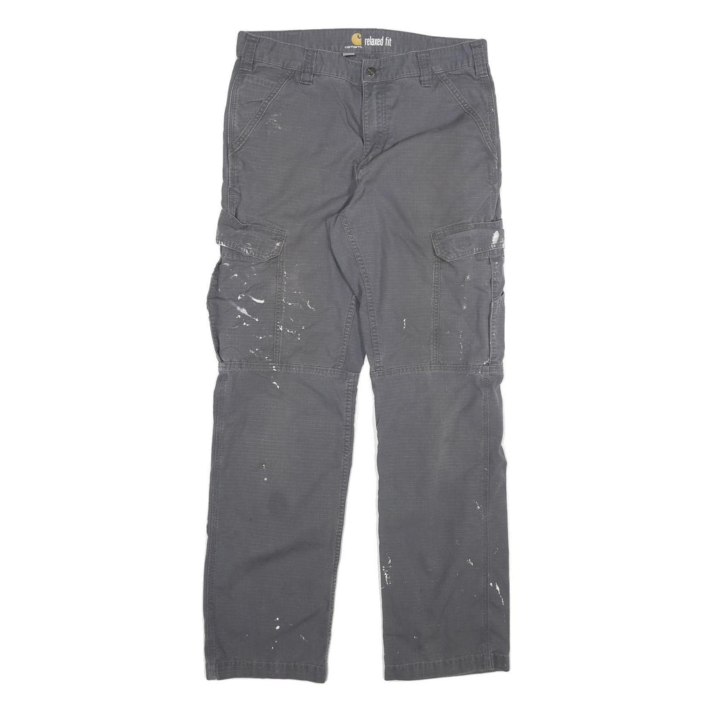 CARHARTT Mens Cotton Blend Grey Relaxed Cargo Trousers W34 L34 Workwear