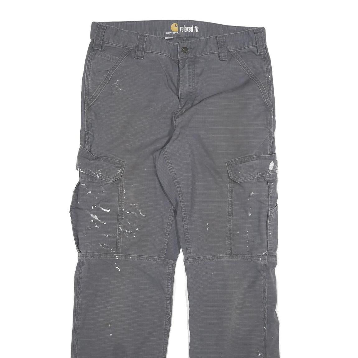 CARHARTT Mens Cotton Blend Grey Relaxed Cargo Trousers W34 L34 Workwear