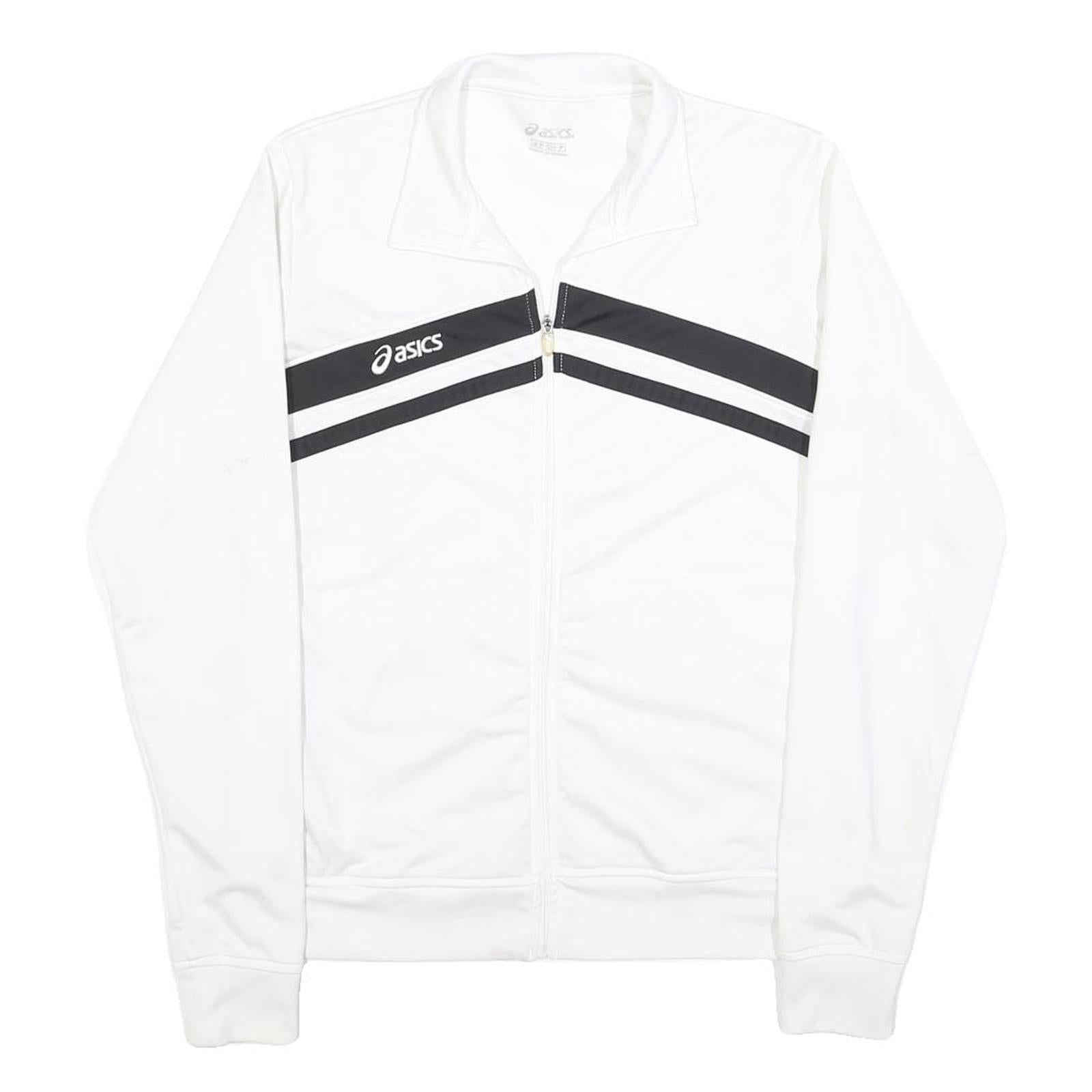 ASICS Mens White & Black Sports Zip Jacket S Polyester Track Top Casual