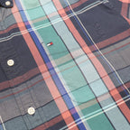 TOMMY HILFIGER Mens Blue & Green Checked Shirt XL Cotton Casual Summer Short