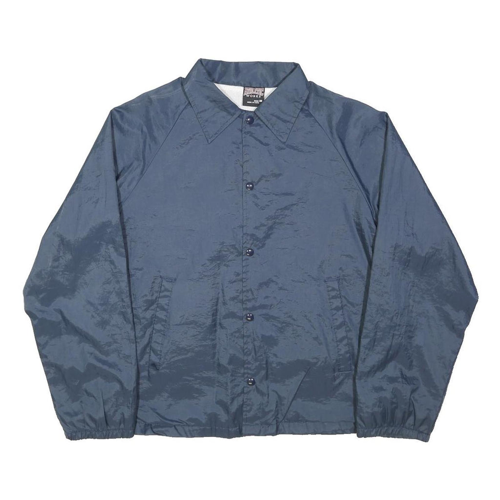 ATHLETIC WORKS Mens Blue Coach Jacket M Nylon Plain Button Closure Casual