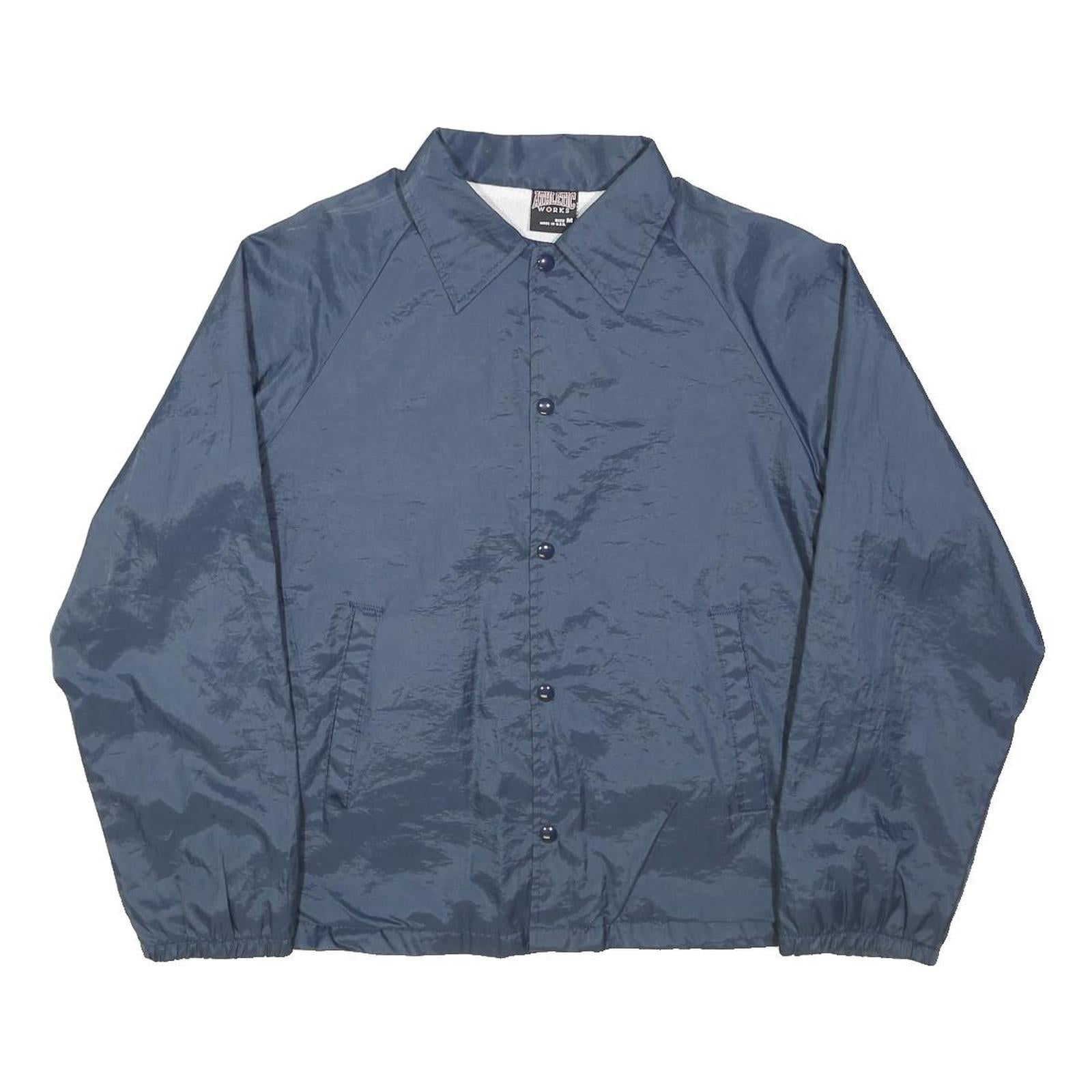 ATHLETIC WORKS Mens Blue Coach Jacket M Nylon Plain Button Closure Casual