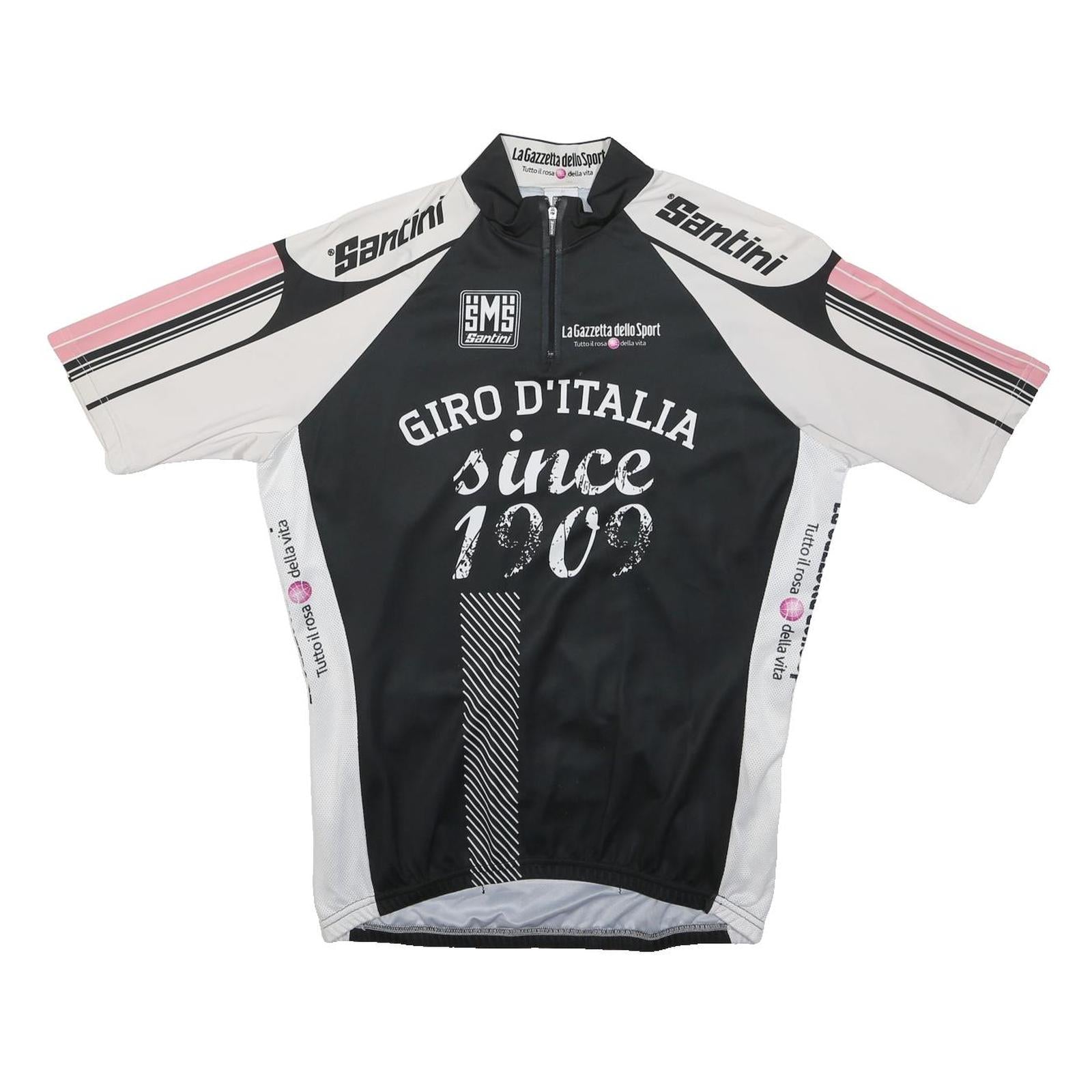 SANTINI Mens Black & White Giro D'Italia Cycling Jersey XL Short Sleeve Crew