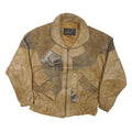 WINLIT Mens Beige & Brown Leather Bomber Jacket L Patchwork Zip