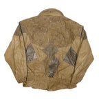 WINLIT Mens Beige & Brown Leather Bomber Jacket L Patchwork Zip