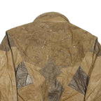 WINLIT Mens Beige & Brown Leather Bomber Jacket L Patchwork Zip