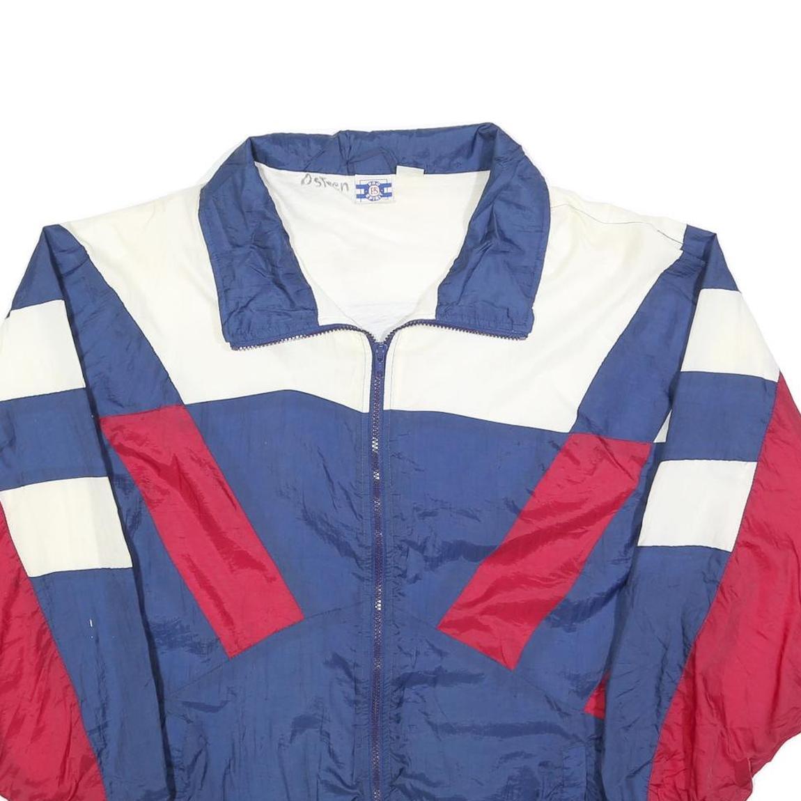 PRO SPIRIT Mens Blue & White & Red Zip Front Nylon Jacket L Casual Sport