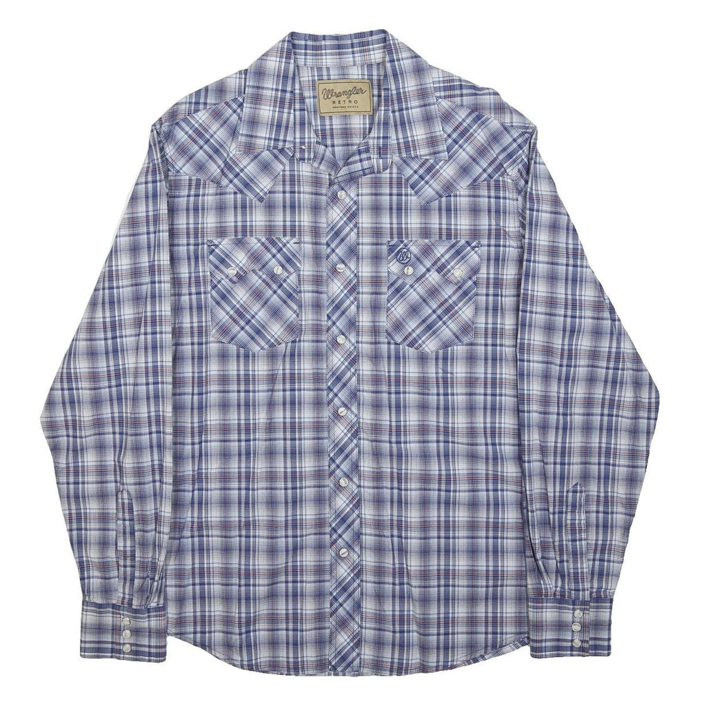 WRANGLER Mens Blue White Plaid Shirt L Western Retro Cotton Blend Casual
