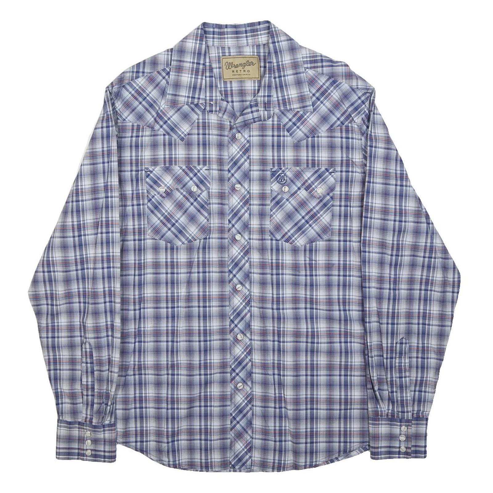 WRANGLER Mens Blue White Plaid Shirt L Western Retro Cotton Blend Casual