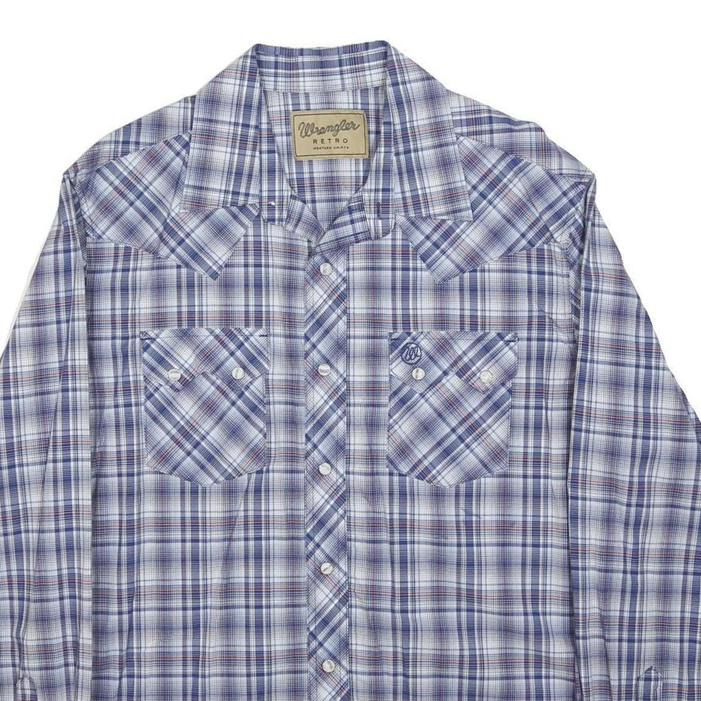 WRANGLER Mens Blue White Plaid Shirt L Western Retro Cotton Blend Casual