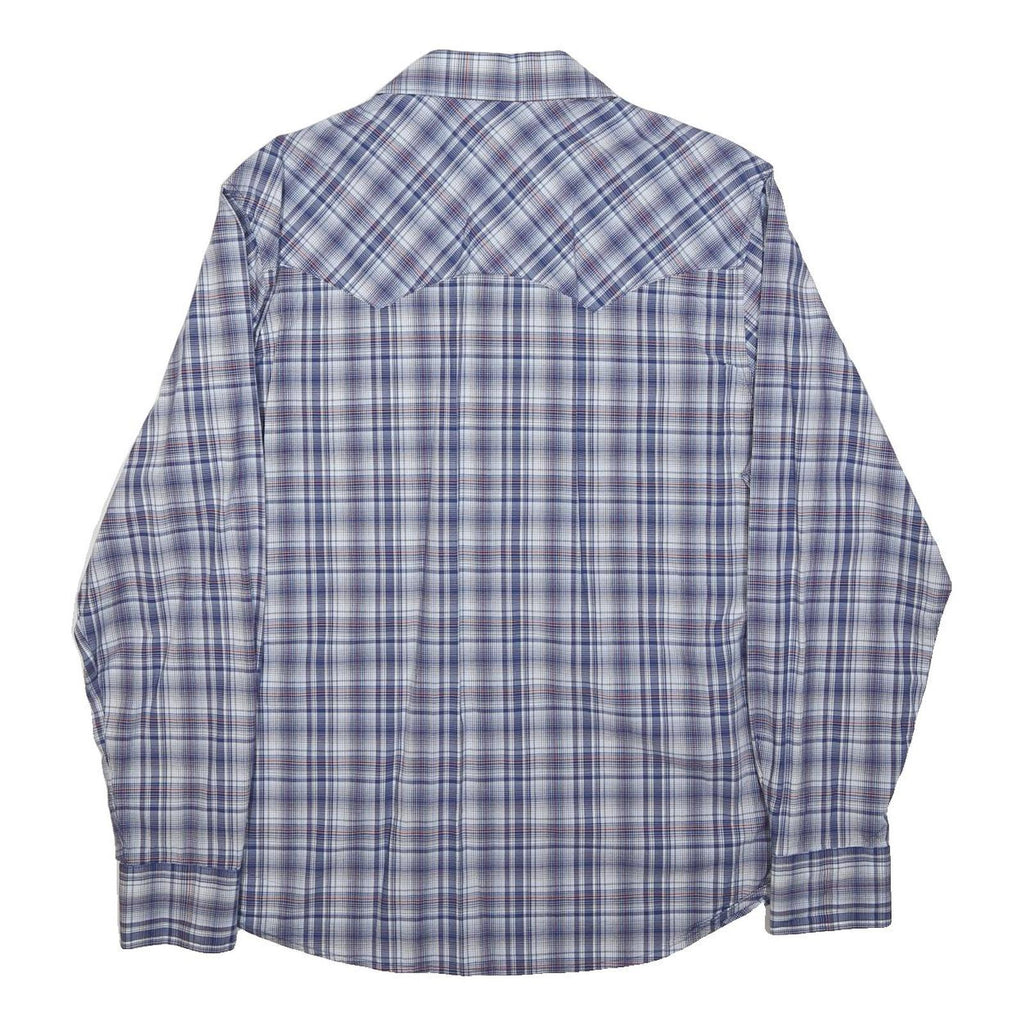 WRANGLER Mens Blue White Plaid Shirt L Western Retro Cotton Blend Casual