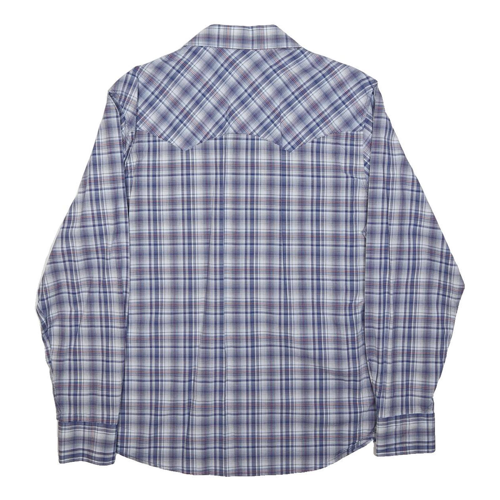 WRANGLER Mens Blue White Plaid Shirt L Western Retro Cotton Blend Casual