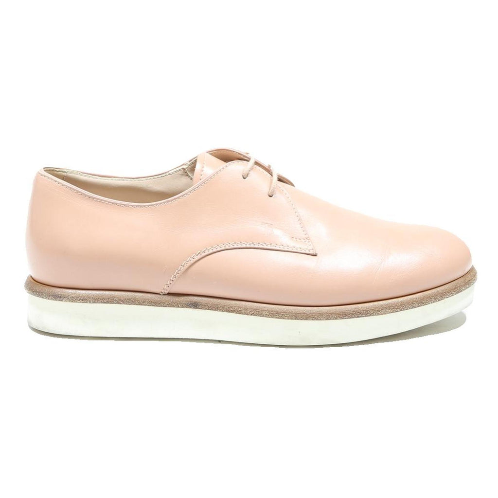 TOD'S Leather Womens Derby Shoes Beige UK 4 Classic Soft Leather Casual
