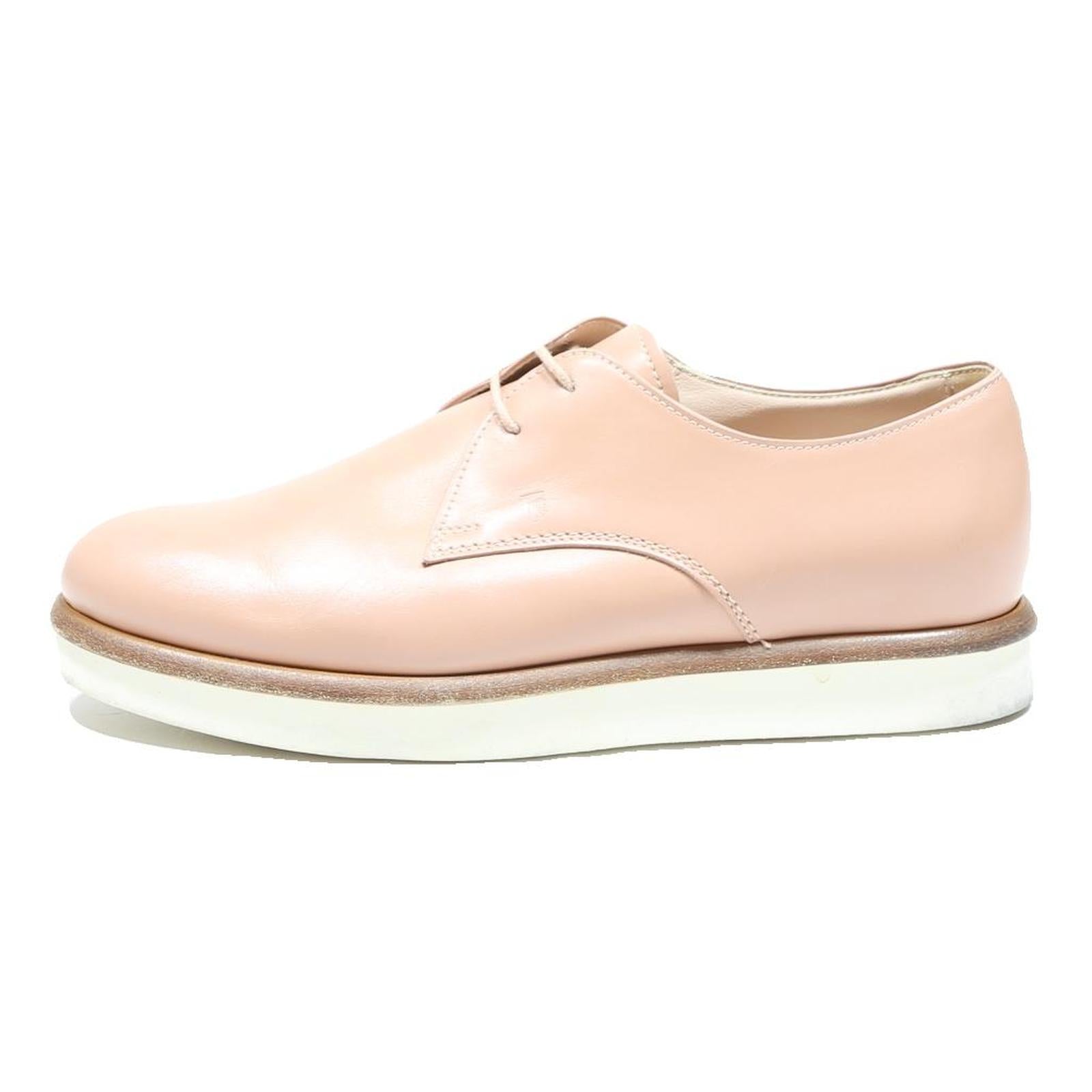 TOD'S Leather Womens Derby Shoes Beige UK 4 Classic Soft Leather Casual