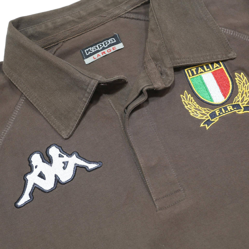 KAPPA Mens Brown & Blue Cotton Short Sleeve Polo Shirt L Italy Crest Logo