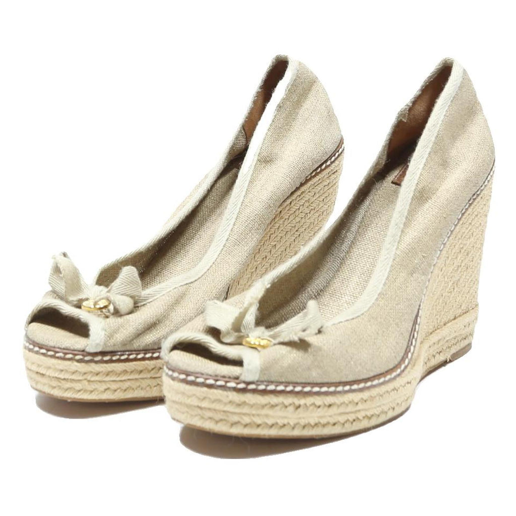 TORY BURCH Womens Wedge Espadrille Shoes Beige Synthetic UK 9 Summer Casual