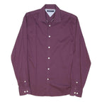 TOMMY HILFIGER Mens Maroon Plain Shirt L Cotton Blend Casual Smart