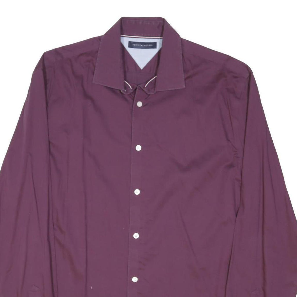 TOMMY HILFIGER Mens Maroon Plain Shirt L Cotton Blend Casual Smart