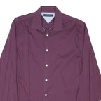 TOMMY HILFIGER Mens Maroon Plain Shirt L Cotton Blend Casual Smart