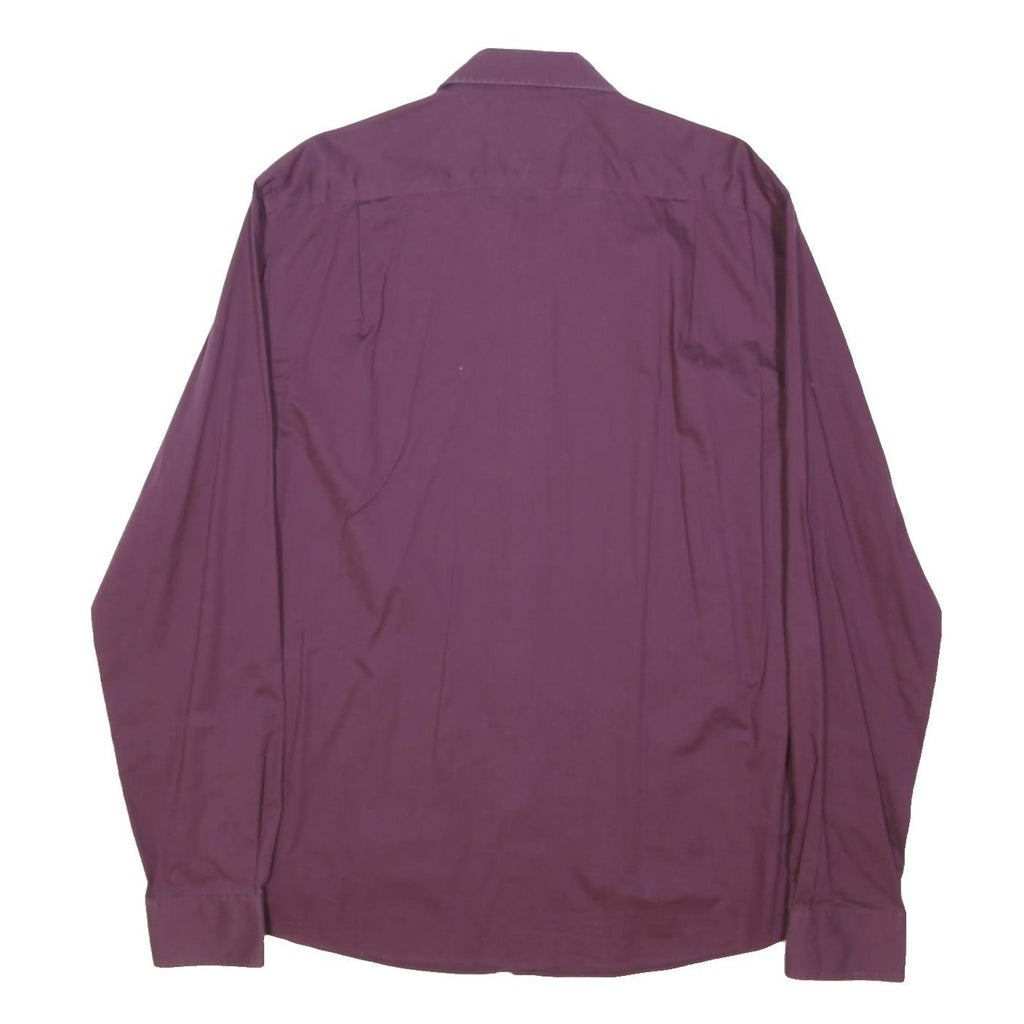 TOMMY HILFIGER Mens Maroon Plain Shirt L Cotton Blend Casual Smart