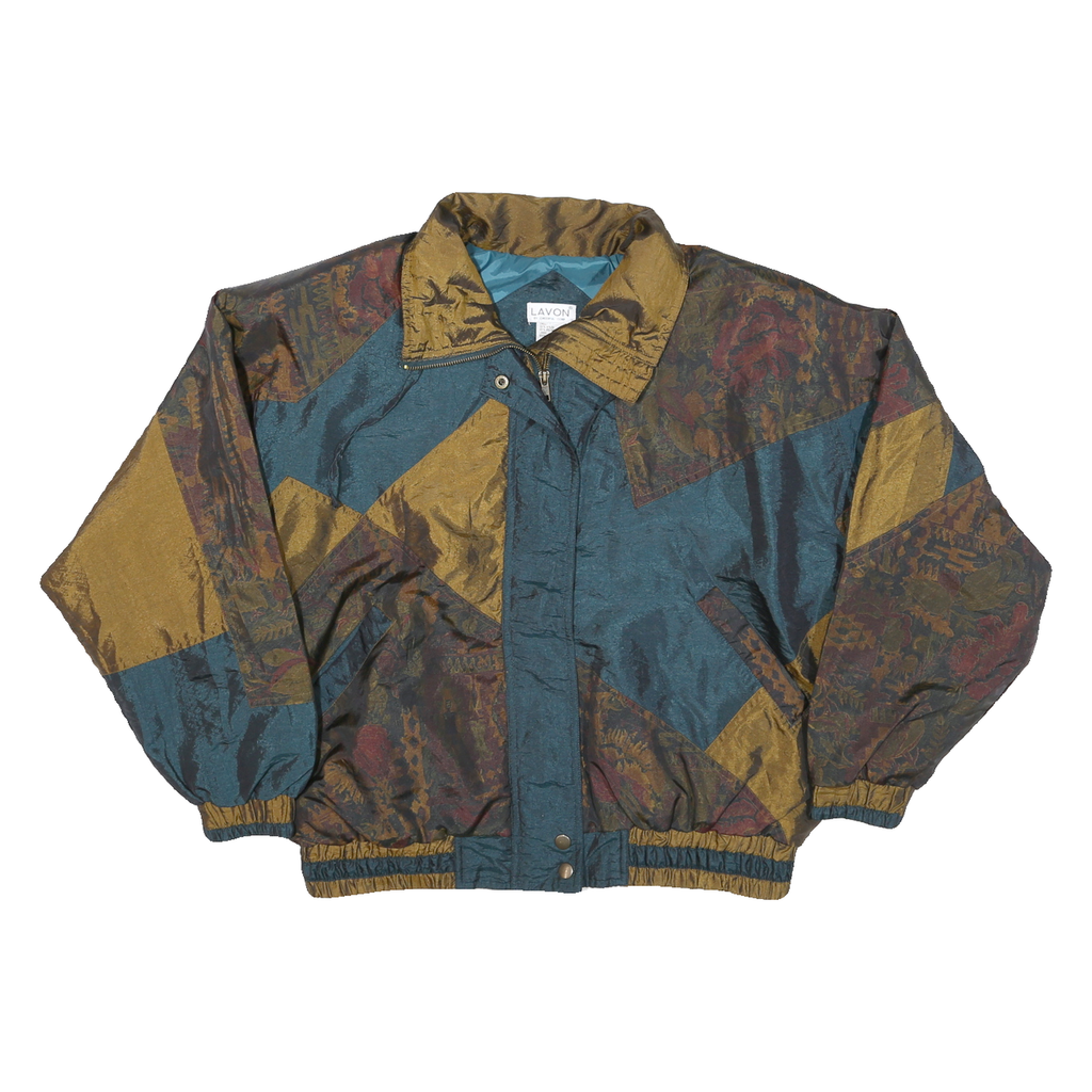 LAVON Mens Blue & Brown Nylon Jacket M Woven Zip Closure Casual Vintage Style