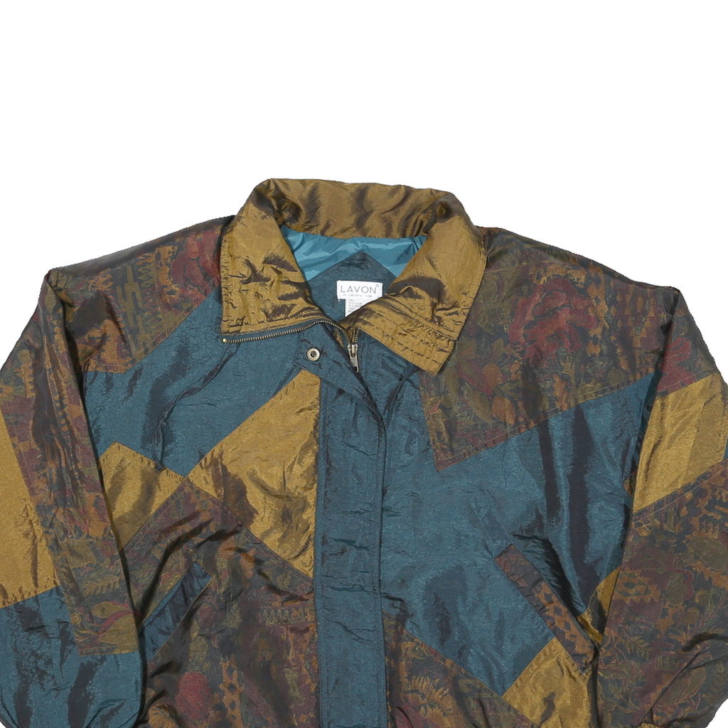 LAVON Mens Blue & Brown Nylon Jacket M Woven Zip Closure Casual Vintage Style