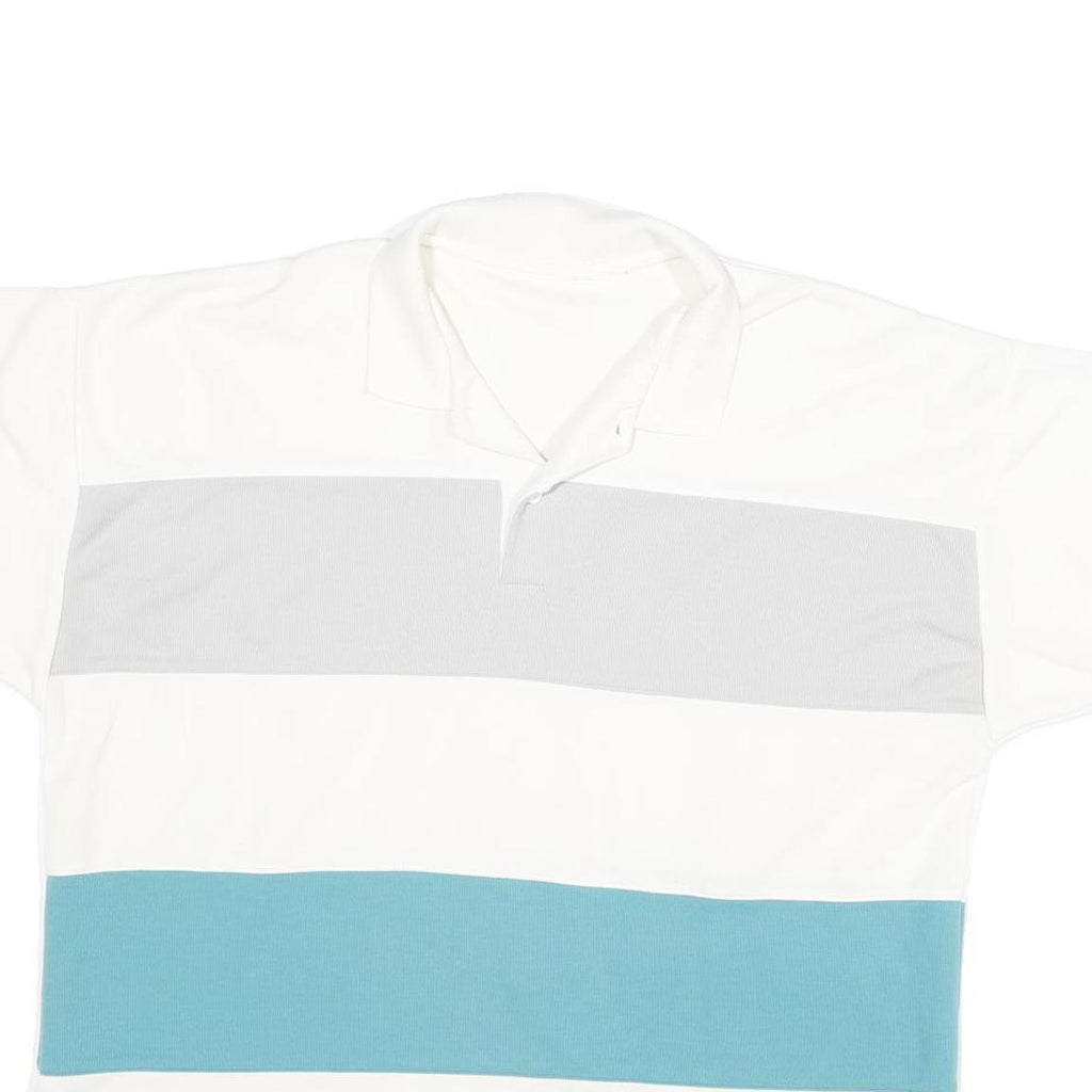 Mens White Grey & Blue Block Short Sleeve Polo Shirt L Cotton Blend Casual