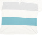 Mens White Grey & Blue Block Short Sleeve Polo Shirt L Cotton Blend Casual